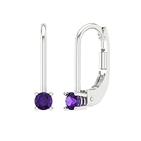 0.4ct Round Cut Solitaire Natural Amethyst Unisex Lever back Drop Dangle Earrings 14k White Gold conflict free Jewelry