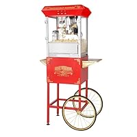 Popcorn Machine with Cart – 8oz Popper with Stainless-steel Kettle, Heated Warming Deck, and Old Maids Drawer by Great Northern Popcorn Company (Red)