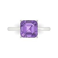 2.55 ct Asscher Cut Solitaire Genuine Simulated Alexandrite 4-Prong Stunning Classic Statement Ring 14k White Gold for Women