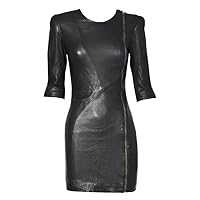 Leather Trends Stylish Lambskin Leather Casual, Partywear Black Color Short Dress for Women LTWD100