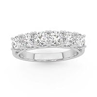 6 Stone Moissanite Eternity Wedding Band Solid 14K White Gold/925 Sterling Silver Excellent Round Cut 1 CT