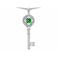Solid 14k White Gold Key to my Heart Clover Key Pendant Necklace