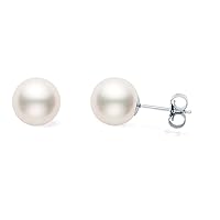 Japanese White Akoya Cultured Pearl Stud Earrings for Women AA+ Quality Sterling Silver