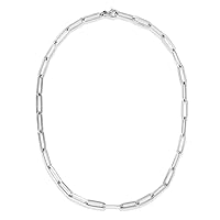 925 Sterling Silver 4.15mm Polished Flat Paperclip Chain Necklace With Pear Shaped Lobster Clasp Rhodium Jewelry for Women - Length Options: 18 24 30