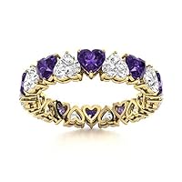 Amethyst Heart Shape Full Eternity Band Ring | Sterling Silver 925 With Rhodium Plated | Heart Shape Eternity Ring For Womans And Girls Wear Everyday