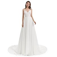 Wedding Dresses for Bride 2024 with Lace Appliques Chiffon A Line Women Dress Beaded Beach Bride Dress