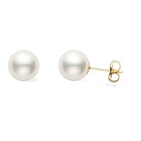 14k Gold AA+ Quality Japanese White Akoya Cultured Pearl Stud Earrings for Women - PremiumPearl