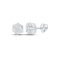 The Diamond Deal 14kt White Gold Mens Round Diamond Flower Cluster Earrings 3/4 Cttw