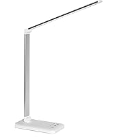 LED Desk Lamp Dimmable Table Lamp Reading Lamp with USB Charging Port, 5 Lighting Modes, Sensitive Control, 30/60 Minutes Auto-Off Timer, Eye-Caring Office Lamp (White)