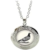 Pigeon Jewelry, Pigeon Locket Necklace, Pigeon Bird Jewelry Vintage Charm Jewelry Glass Photo Jewelry