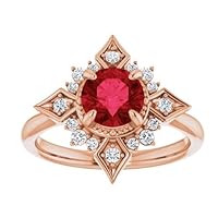 Selene Goddess 1 CT Ruby Engagement Ring 14k Rose Gold, Galaxy Red Ruby Ring, Lunar Genuine Ruby Ring, North Star Ruby Rings July Birthstone Ring