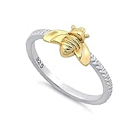 925 Sterling Silver Platinum Plated Honey Bee Design Stackable Rings Girls Jewelry