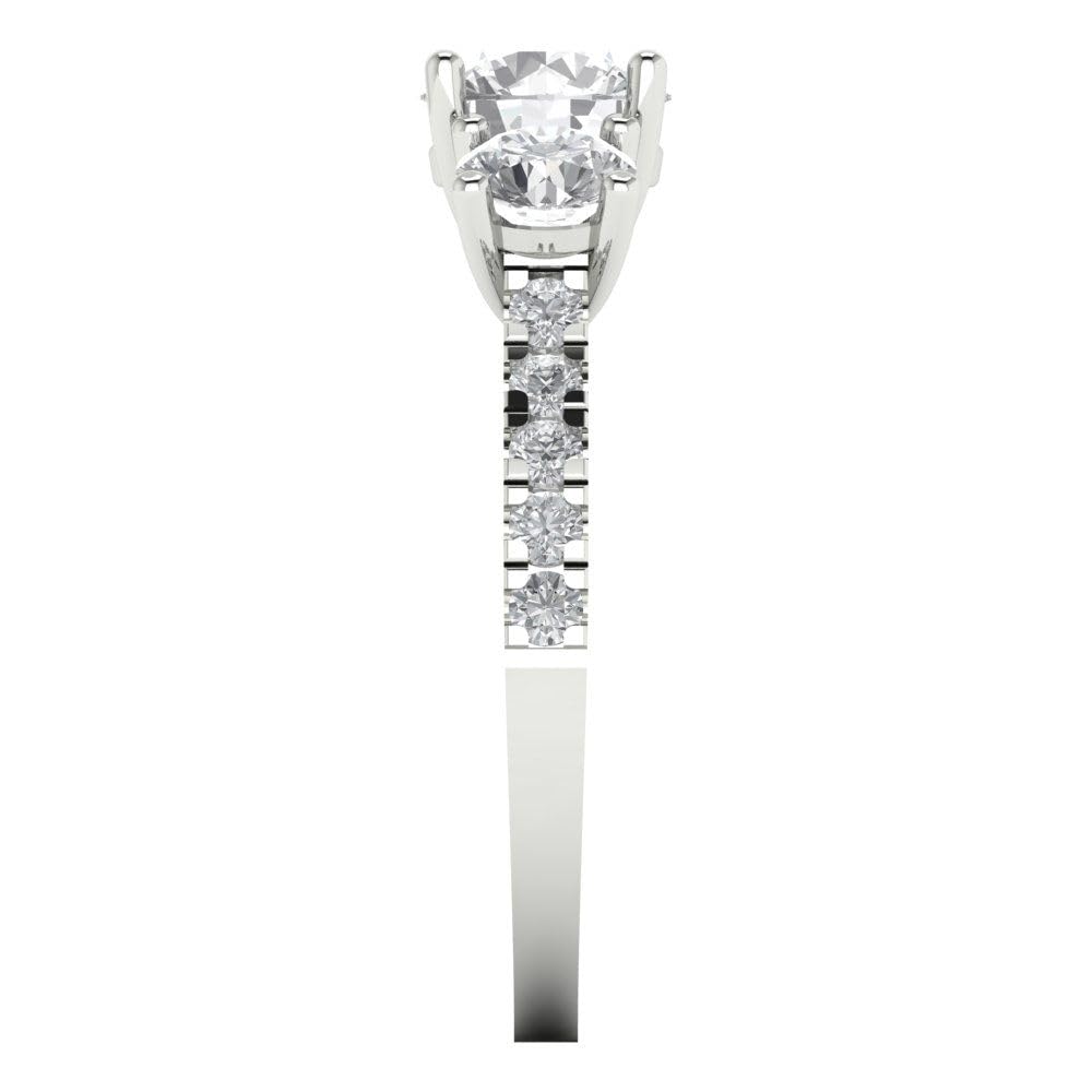 2 Ct Round Cut Clear Simulated Diamond 14K White Gold Solitaire with Accents 3 Stone Engagement Anniversary Ring