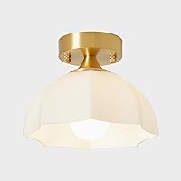 Mid Century Modern Gold Semi Flush Mount Ceiling Light Vintage Close to Ceiling Light White Milk Glass Ceramic Light Fixture Nordic Ceiling Lamp for Hallway Bedroom Entryway Foyer MCL10A