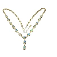 Genuine Pear Ethiopian Opal Wedding Necklace Sterling Silver Gold Plated Jewelry