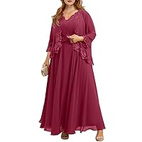 Mother of The Bride Dresses Plus Size Lace Evening Dress Long Sleeve V Neck Formal Gowns with Jacket Desert Rose US28W