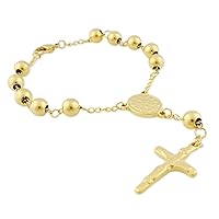 Us-Design : 22.5cm8mm Beads Rosary Bracelet for Men,14k Gold Cross Catholic Church Stainless Steel 316l Jewelry,VRN20
