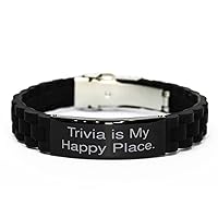 Brilliant Trivia Black Glidelock Clasp Bracelet, Trivia is My Happy Place, Unique Gifts for Friends, Birthday Gifts, Trivia Games, Trivia Questions, Trivia Night, Trivia Party, Trivia app