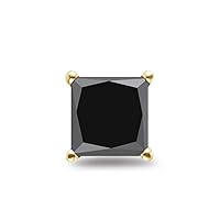 Princess Black Diamond Men's Stud Earrings AA Quality in 14K Yellow Gold Available in Small to Large Sizes