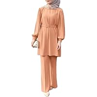 ODIZLI Abayas Dress For Women Muslim Long Sleeve Loose Top Pants 2 Pcs Dubai Islamic Muslim Women Matching Sets