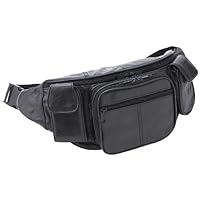 Large Black Genuine Lambskin Leather Fanny Pack Waist Bag with Cell Phone Pouch
