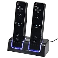 Wii Charging Station, Dual Charger Dock with Two Rechargeable 2800mAH Batteries for Wii Remote Controller (Black)