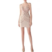 Women's V-Neck Sequins Glitter Bodycon Stretchy Mini Party Dress