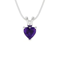 0.55 ct Brilliant Heart Cut Natural Amethyst Solitaire Pendant Necklace With 16