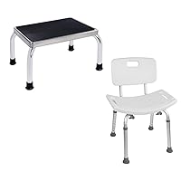 Medical Welded Foot Step Stool and Adjustable Shower Chair with Removable Back Bundle