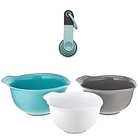 KitchenAid Classic Measuring Spoons, Set of 5, Aqua Sky/Black and KitchenAid Universal Mixing Bowls, Set Of 3, Aqua sky