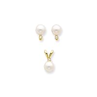 14k Yellow Gold Post Earrings 5 5.5mm Salt Water Freshwater Cultured Pearl and Dia. Earrings And Pendant Necklace Set Mea Measures 5x5mm Wide Jewelry for Women