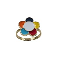 Gold Finish Multi Color Flower Adjustable Girls Ring