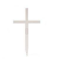 Memorial Crosses Stake for Roadside,Outdoor,Cemetery Graveside,Funerial, Metal Grave Marker for Loved Ones,Pets, White Powder Coat Finish - Headstone Replacement (Large 28