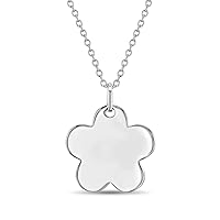 925 Sterling Silver Small Polished Flower Necklace For Young Girls and Pre-Teens 16