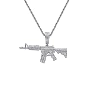 Iced Out Bling AK Rifle Submachine Gun Shape Pendant 18K Gold Plated Cubic Zirconia Necklace Hip Hop with Stainless Steel Chain