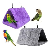 2 Pack Warm Bird Nest House Plush Hanging Snuggle Cave Bed Hanging Hammock Sleeping Bed Happy Hut for Parrot Parakeet Cockatiel Conure Cockatoo African Grey Macaw (Grey&Purple)