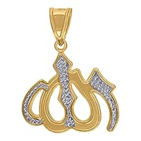 10k Two tone Sparkle Cut Gold Mens Religious Allah Pendant Necklace Jewelry Gifts for Men