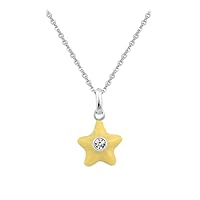 Sterling Silver Girl's Simulated Birthstone Enamel Star Pendant Necklace (12-18 In)