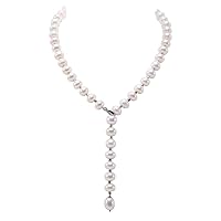 JYX 9-10mm White Freshwater Cultured Pearl Necklace with Adjustable Length
