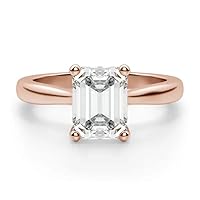 18K Solid Rose Gold Handmade Engagement Ring 2.00 CT Emerald Cut Moissanite Diamond Solitaire Wedding/Bridal Ring for Her/Women Gorgeous Ring