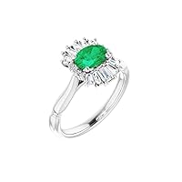 Solid Platinum Solitaire Lab-Created Emerald and 1/4 Cttw Diamond Ring Band (Width = 9.2mm) - Size 8.5