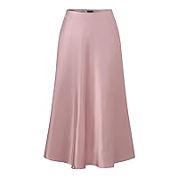 Elegant Satin Skirt Women's High Waist Casual Solid Color Loose Pleated Street Dress Dress (Color : D, Size : XX-Large)