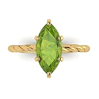 Clara Pucci 2.1 ct Marquise Cut Solitaire Rope Twisted Knot Peridot Classic Anniversary Promise Engagement ring 18K yellow Gold