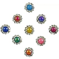 9 Pc Colored Pearls & Stone Designer Bindis For Women And Girl Forehead