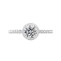 Siyaa Gems 2 CT Round Moissanite Engagement Ring Wedding Eternity Band Vintage Solitaire Halo Setting Silver Jewelry Anniversary Promise Vintage Ring Gift