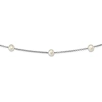 925 Sterling Silver Rhod Plat 9 10mm White Baroq Freshwater Cultured Pearl 7 stat Necklace 20 Inch Jewelry for Women