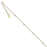 9 inch+1 inch 14k Yellow and White Gold Rope Mirror Bead Anklet
