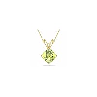 August Birthstone - Peridot Solitaire Pendant AAA Quality Cushion Checkered in 14K Yellow Gold