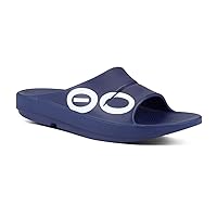 OOFOS OOahh Slide, Navy White - Men’s Size 5, Women’s 7 Lightweight Recovery Footwear Reduces Stress on Feet, Joints & Back Machine Washable 7 Women/5 Men