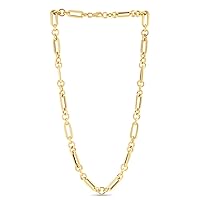 14k Yellow Gold Polished Alternating Paperclip Interlocking Round Links Chain Necklace With Lobster Jewelry for Women